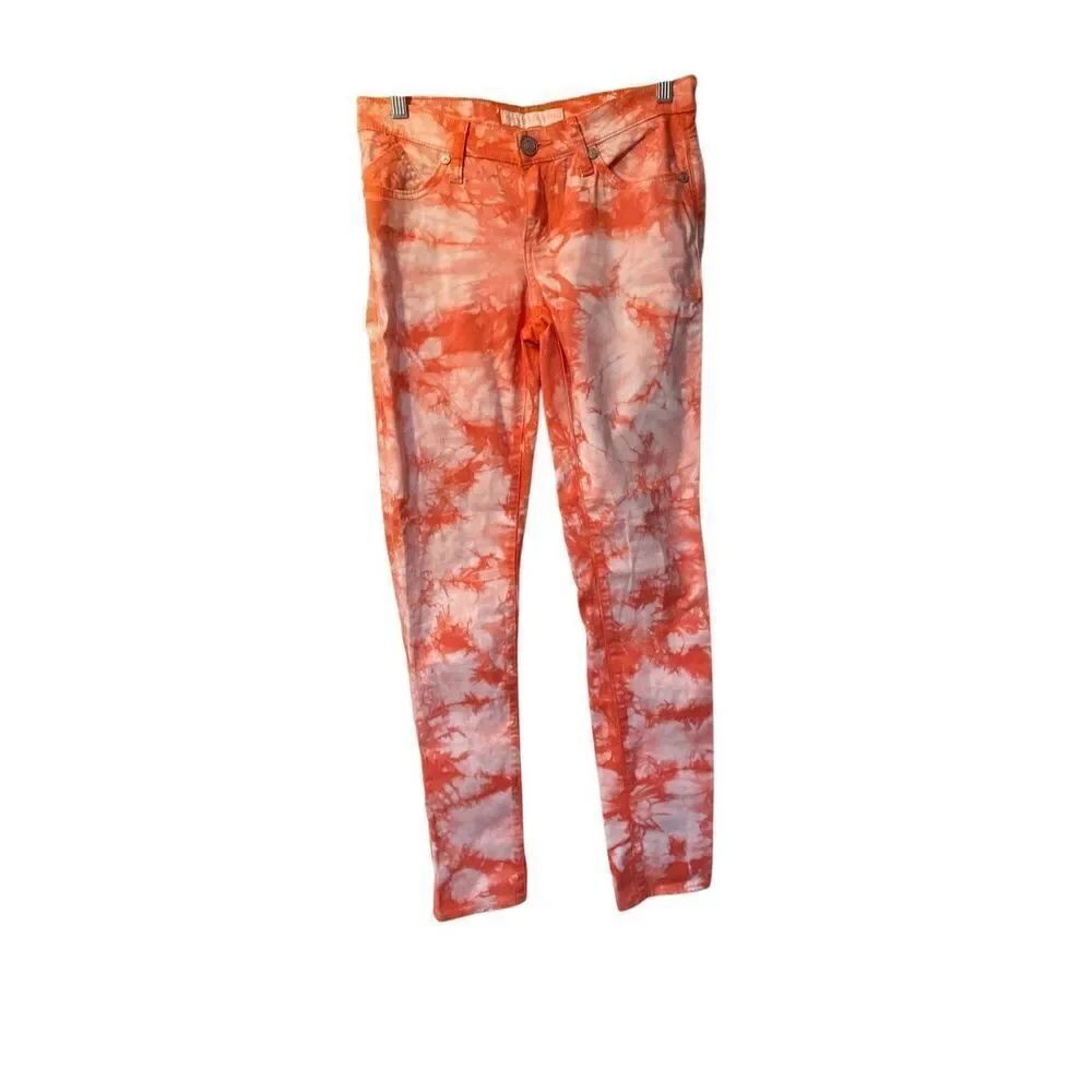 Rock & republic women’s Berlin, skinny, tie-dye, coral and white pants. Size 4.